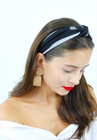BLACK BLUE PINSTRIPE DIAMANTETOP KNOT ALICE BAND