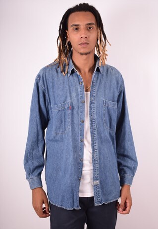 MENS VINTAGE DENIM SHIRT XL BLUE 90S