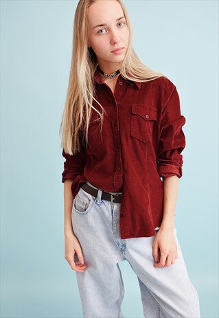 90'S RETRO GRUNGE CORDUROY OVERSIZED MOMS SHIRT TOP