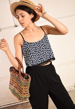 90'S STYLE BOHO FESTIVAL FEATHER PRINT PARIS CHIC CROP TOP