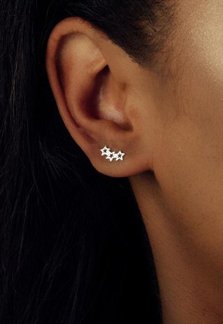 SILVER TWINKLE STAR EAR STUDS