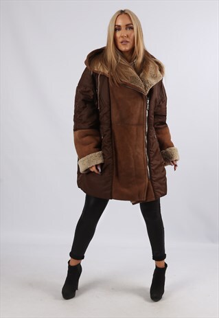 VINTAGE SHEEPSKIN SUEDE COAT HOODED BOMBER 18 - 20 3XL (JK1W