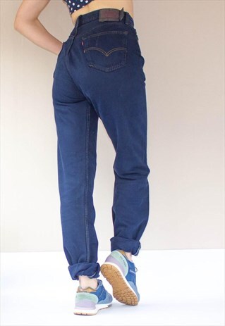VINTAGE 90'S NAVY BLUE HIGH WAIST LOOSE MOM JEANS