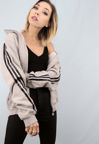 VINTAGE 90S OVERSIZED ADIDAS TRACK TOP GREY EMBROIDERED