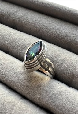 Vintage Silver Ring Chunky purple mystic topaz gem stone