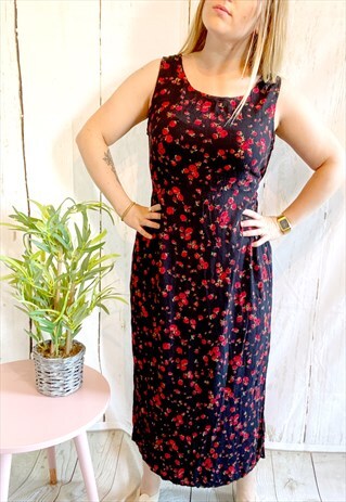 VINTAGE REVIVAL ROSE FLORAL PRINT 90'S MIDI DRESS