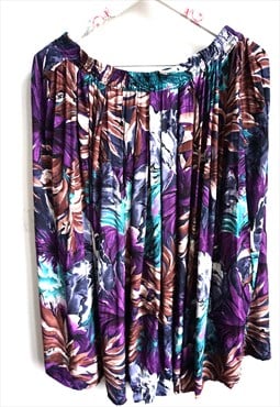 Vintage Floral Summer Skirt, Midi, Purple, High waist
