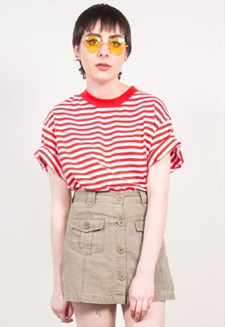 VINTAGE 90'S KHAKI GREEN DENIM SKIRT