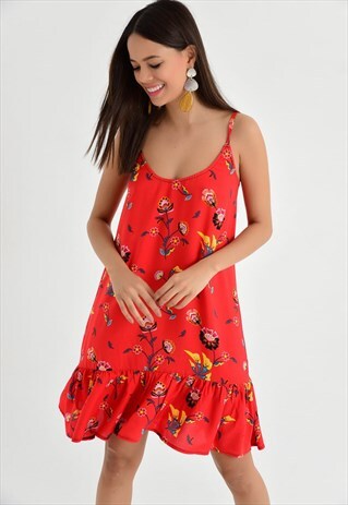 RED FLORAL MINI DRESS