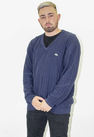 VINTAGE LACOSTE SWEATER JUMPER IN BLUE LARGE