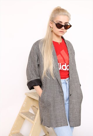 VINTAGE 80S BLACK CHECK OVERSIZED BLAZER JACKET