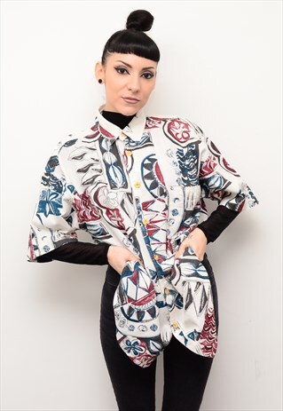 VINTAGE 90'S ABSTRACT INDIE FOLK PATTERNED OVERSIZED SHIRT