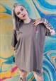 BONES PRINT TEE SPINE GRAFFITI T-SHIRT SKELETON TOP IN GREY