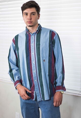 VINTAGE TOMMY HILFIGER SHIRT LOGO STRIPED 90S M 10.9