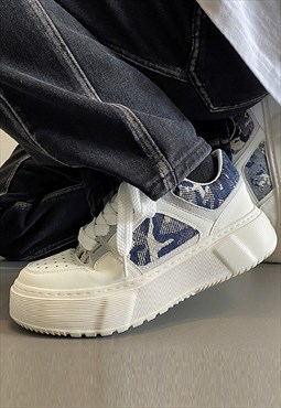 Denim sneakers chunky sole trainers retro patch high tops