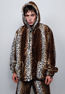 Leopard print jacket detachable fluffy animal print bomber
