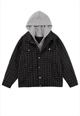 Hound tooth denim jacket Y2K chess coat in black grey