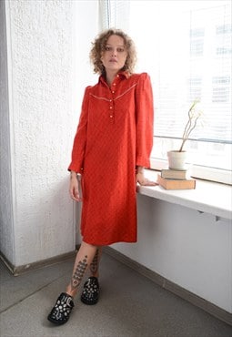 Vintage 60's Red Midi Long Sleeved Dress