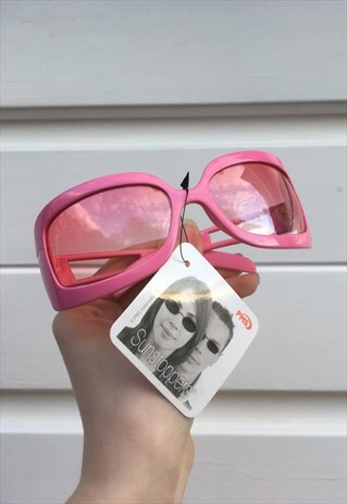 WOMENS VINTAGE STYLE 90S Y2K PINK RECTANGLE SUNGLASSES