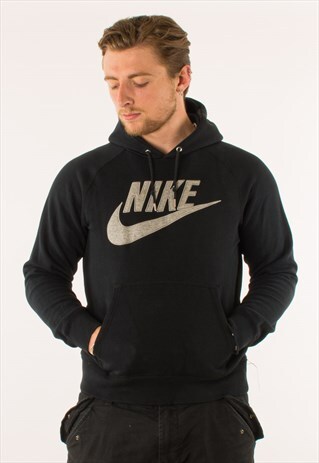 VINTAGE BLACK NIKE GREY SPELLOUT HOODIE PULLOVER