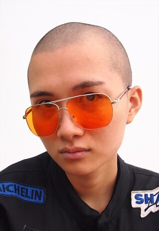 ORANGE LENS PILOT STYLE SUNGLASSES
