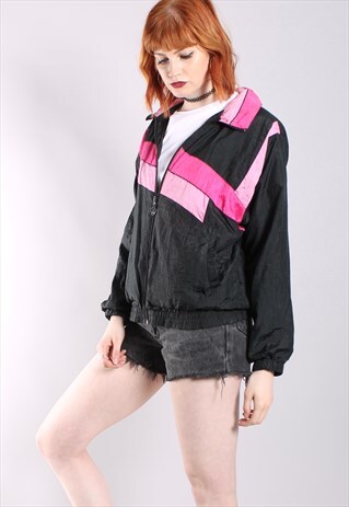 VINTAGE 80S PINK STRIPE SHELL JACKET