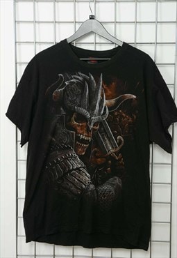 Vintage 90s Skelton Dead Viking T-shirt Black Size XXL