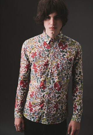 MENS WHITE 1966 FLORAL BUTTON DOWN SHIRT