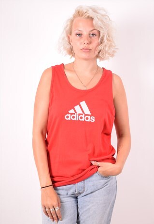 ADIDAS WOMENS VINTAGE VEST TANK TOP LARGE RED 90S