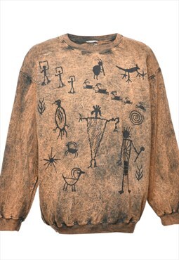 Vintage Brown Printed Sweatshirt - L