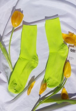 Lime Green Colour Block Socks