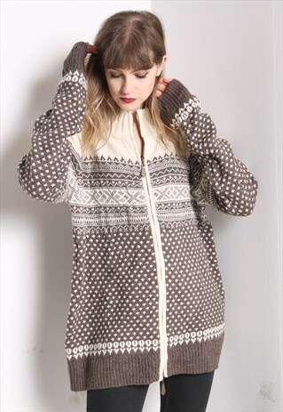 VINTAGE ABSTRACT CRAZY JAZZY KNIT PATTERNED CARDIGAN MULTI