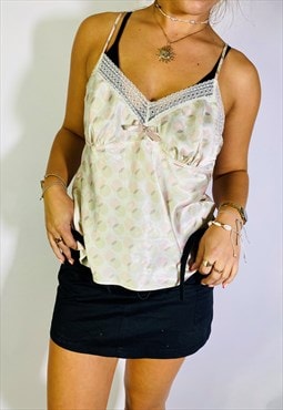 Vintage Size S Y2K Floral Cami Top In White