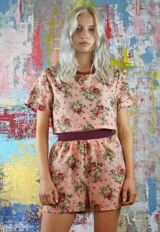 VINTAGE FLOWER SHORTS & BOX TOP CO-ORDINATES