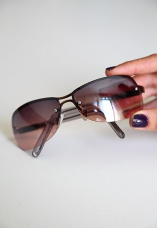 VINTAGE COPPER HALF RIMLESS FRAME, BROWN-GREY LENSES