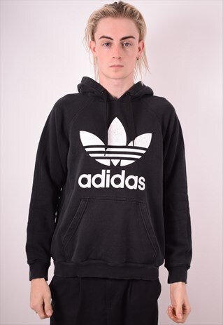 ADIDAS MENS VINTAGE HOODIE JUMPER MEDIUM BLACK 90S