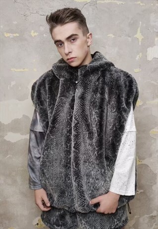 PYTHON FLEECE SLEEVELESS JACKET HANDMADE HOOD SNAKE VEST