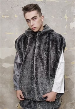 Python fleece sleeveless jacket handmade hood snake vest 