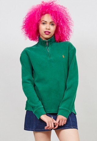 VINTAGE GREEN RIBBED RALPH LAUREN ZIP UP SWEATER