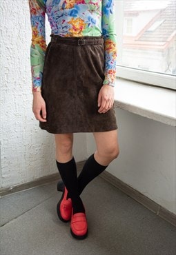 Vintage Brown Suede Mini Belted GARDEUR Skirt