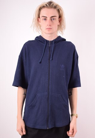 ADIDAS MENS VINTAGE HOODIE SWEATER SLEEVELESS LARGE BLUE 90S