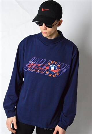 VINTAGE 90S NAVY BLUE SKI PLANET TURTLE NECK SHIRT