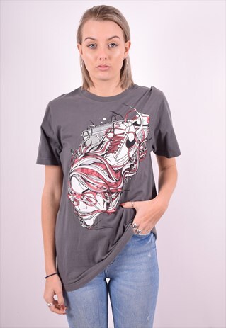 NIKE WOMENS VINTAGE T-SHIRT TOP SMALL GREY OVERSIZED 90'S