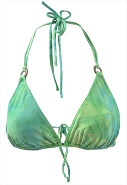 Vintage Leafy Print Green Bikini Top - M