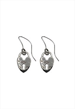 Christian Dior Earrings Silver Logo Padlock Heart Vintage