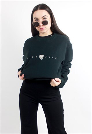 90'S RETRO RARE DARK GREEN SPELL-OUT EMBROIDERED SWEATSHIRT