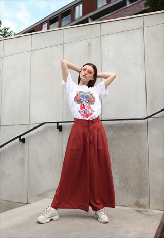 VINTAGE 90'S MARSALA COULOTTE WIDE-LEG TROUSERS