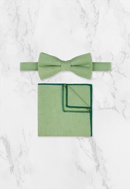 Sage Green Cotton Suede Bow Tie & Pocket Square Set