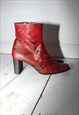 REVIVAL VINTAGE 90S RED LEATHER SNAKESKIN PRINT ANKLE BOOTS