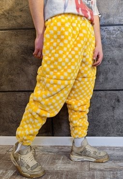 Checker fleece joggers detachable handmade check overalls